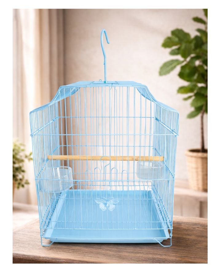 Petto Metal Bird Cage for Small Birds with Perch & Feeding Cups, Hanging Design, 33 × 31 × 46 cm - Image 2