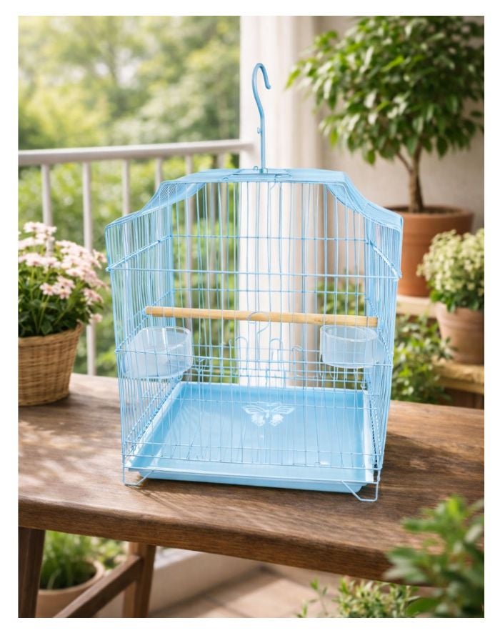 Petto Metal Bird Cage for Small Birds with Perch & Feeding Cups, Hanging Design, 33 × 31 × 46 cm - Image 1
