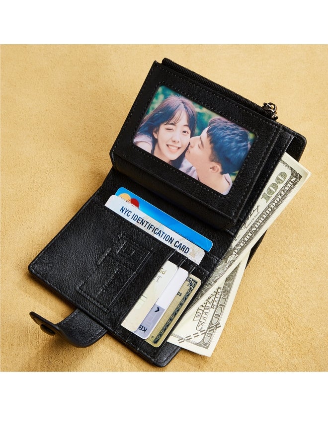 دانتي محفظة رجالية من جلد البقر بسحاب للعملات المعدنية مع فتحات متعددة للبطاقات باللون الأسود - Image 2