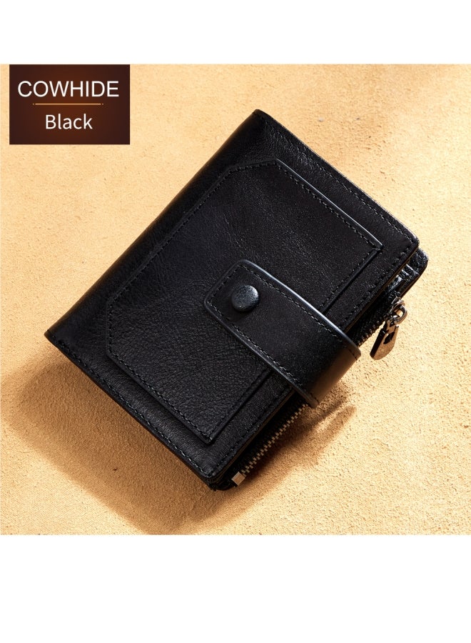 دانتي محفظة رجالية من جلد البقر بسحاب للعملات المعدنية مع فتحات متعددة للبطاقات باللون الأسود - Image 1