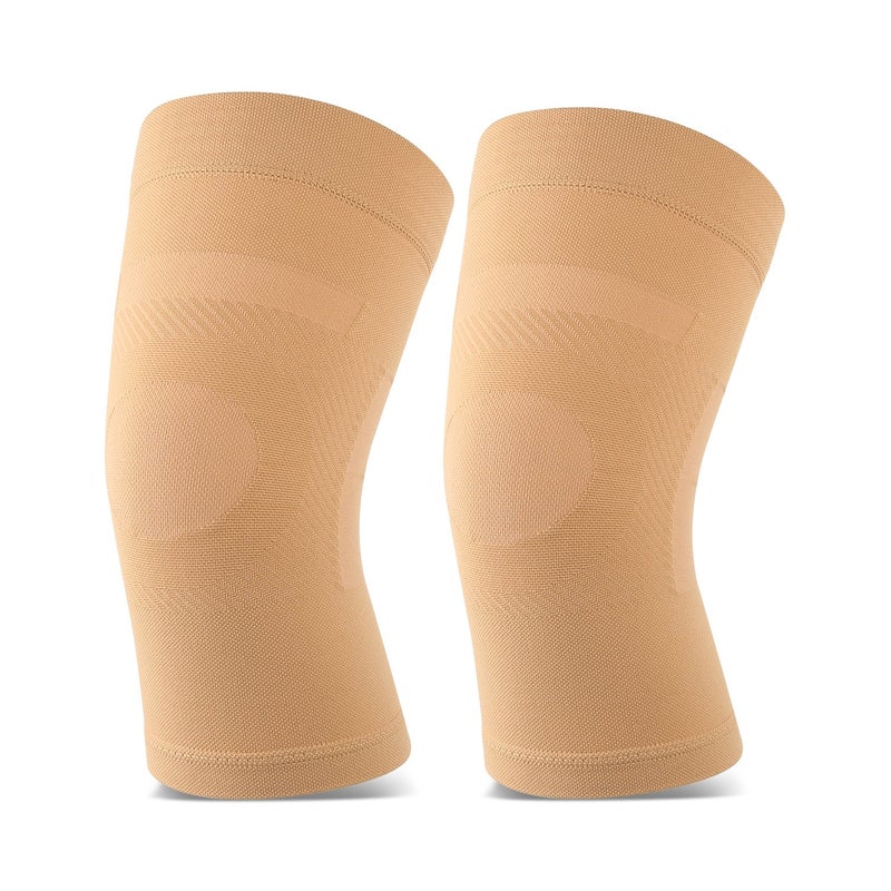 TOFLY Knee Sleeves, 1 Pair, Could Be Worn Under Pants, Lightweight Knee Compression Sleeves for Men Women, Knee Brace Support for Joint Pain Relief, Arthritis, ACL, MCL, Sports, Injury Recovery, Beige M - Image 1