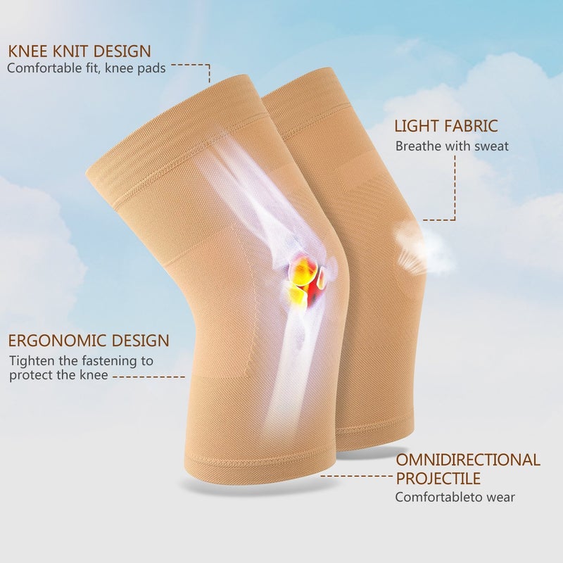 TOFLY Knee Sleeves, 1 Pair, Could Be Worn Under Pants, Lightweight Knee Compression Sleeves for Men Women, Knee Brace Support for Joint Pain Relief, Arthritis, ACL, MCL, Sports, Injury Recovery, Beige M - Image 2