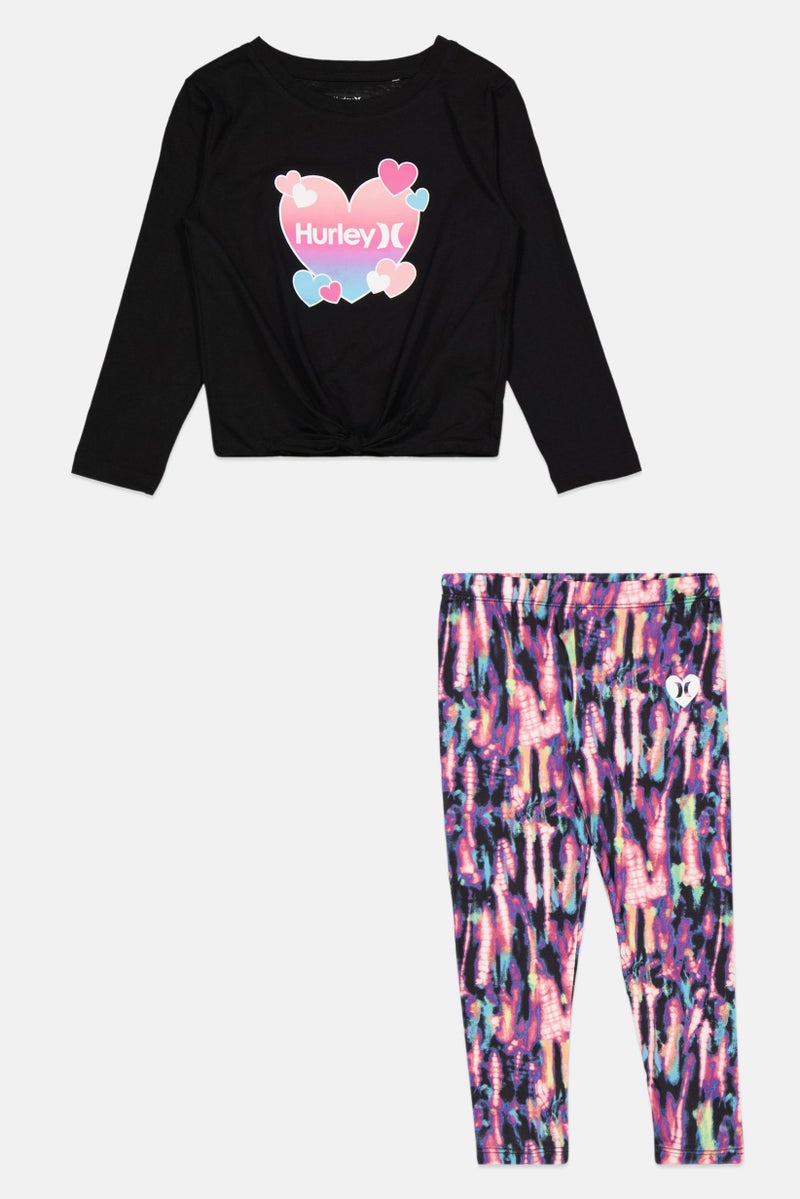 Hurley Kids Girl 2 Pcs Set Brand Logo Pullover And Sweatpants, Candy Apple  - Image 1