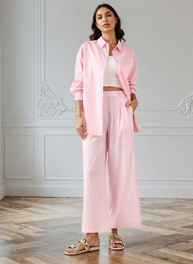 Splash FAV Pleated Linen Blend Wide Leg Trousers