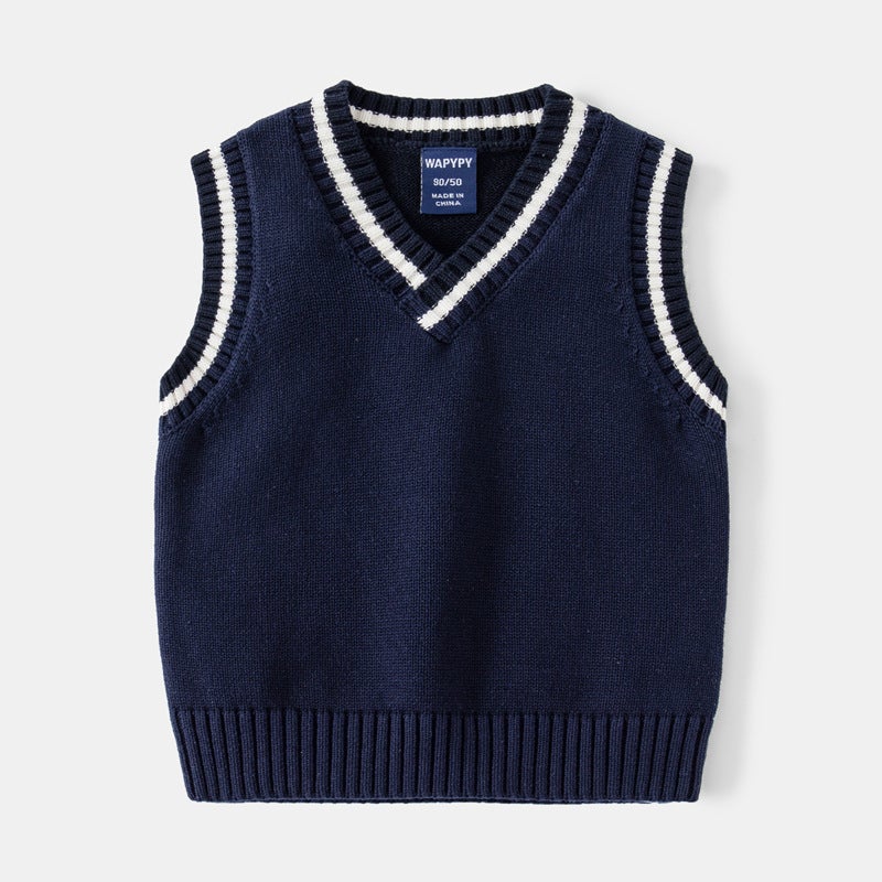 Boys' Sweater Baby Chicken Collar Vest 2023 New Baby College Style Fashion Bottoming Shirt Top Fashion - Image 3