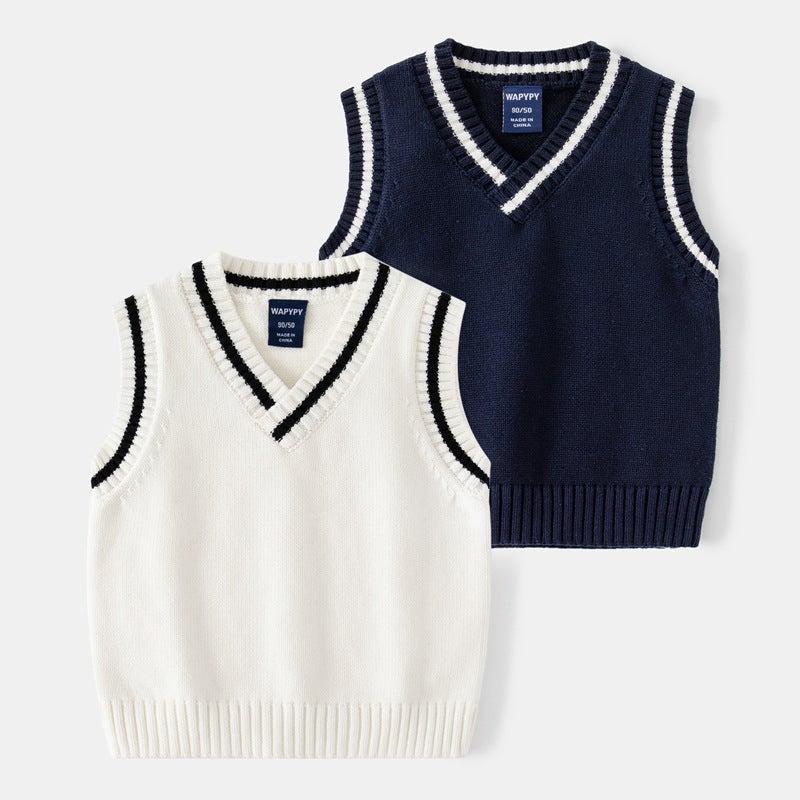 Boys' Sweater Baby Chicken Collar Vest 2023 New Baby College Style Fashion Bottoming Shirt Top Fashion - Image 2