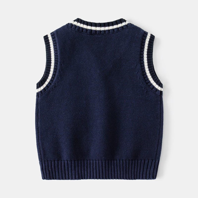 Boys' Sweater Baby Chicken Collar Vest 2023 New Baby College Style Fashion Bottoming Shirt Top Fashion - Image 4