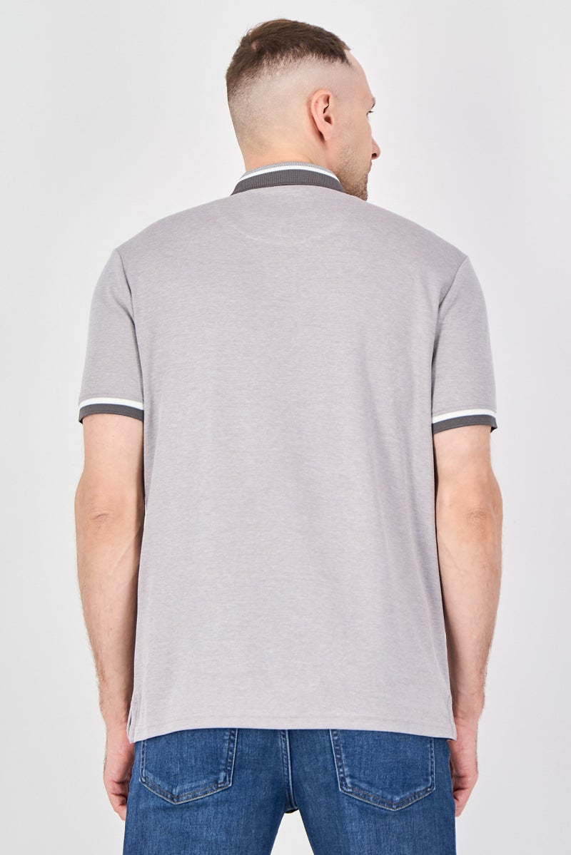 Report Collection Men Regular Fit Short Sleeve Stripe Polo Shirt, Grey - Image 3