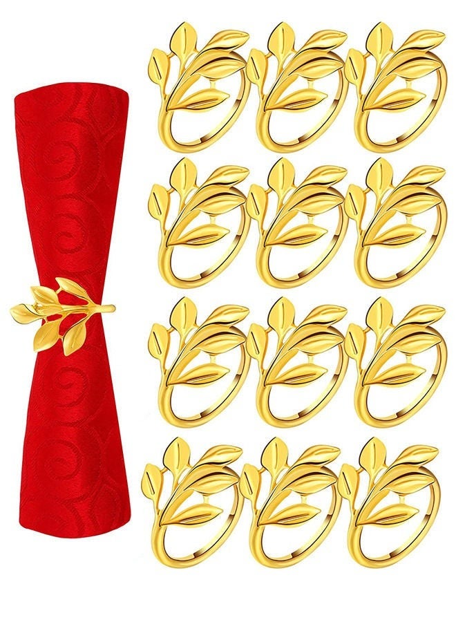 DAX STAR 12Pcs Gold Napkin Rings Set - Leaf Napkin Rings for Wedding Decorations Napkins Rings Fiesta Dinner Napkins Gold Fall Napkin Rings - Metal Napkin Holders for Cloth Napkins Autumn Napkin Rings - Image 1