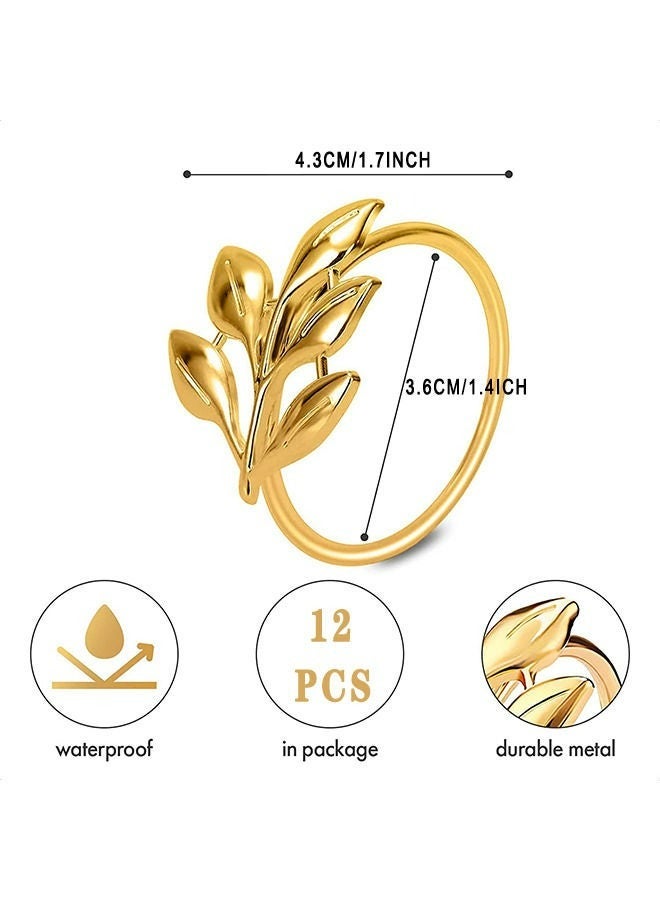 DAX STAR 12Pcs Gold Napkin Rings Set - Leaf Napkin Rings for Wedding Decorations Napkins Rings Fiesta Dinner Napkins Gold Fall Napkin Rings - Metal Napkin Holders for Cloth Napkins Autumn Napkin Rings - Image 2