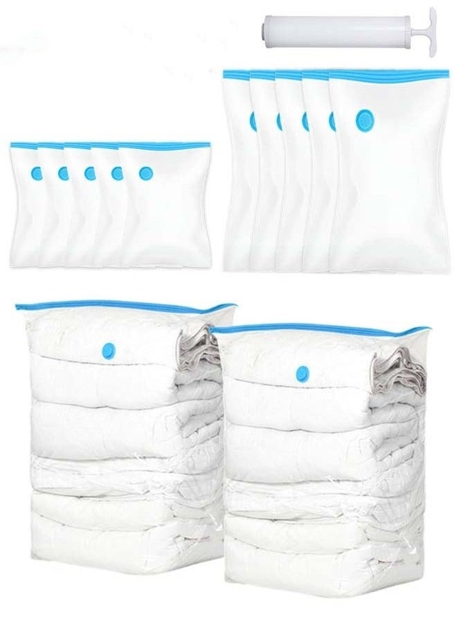 MIXDE 13 Pack Vacuum Storage Bags Space Saver Bags Includ 2 Large/5 Medium/5 Small/1 Hand Pump Compression for Comforters and Blankets Sealer Clothes Storage Hand Pump Included - Image 1