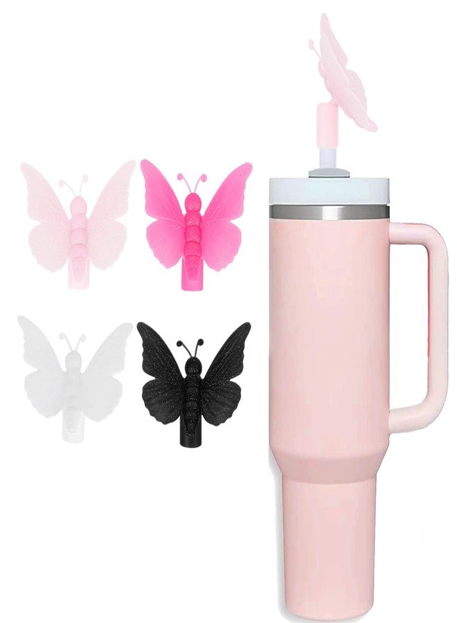 HIUSITY 3D Stereo Butterfly Straw Covers Cap Topper for Stanley Cup,Silicone Straws Toppers for Tumbler with Handle 40oz,Cute 10mm/0.4in Dust-Proof Reusable Lids for Stanleys Cups Accessories - Image 1