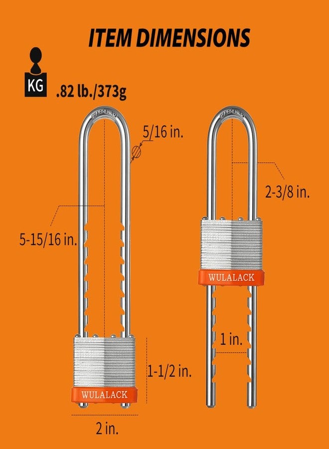 WULALACK Locks with Keys, WULALACK 2 inch Wide Laminated Steel Keyed Padlock with Adjustable Shackle, Long Padlocks with Same Key,3 Pack - Image 2