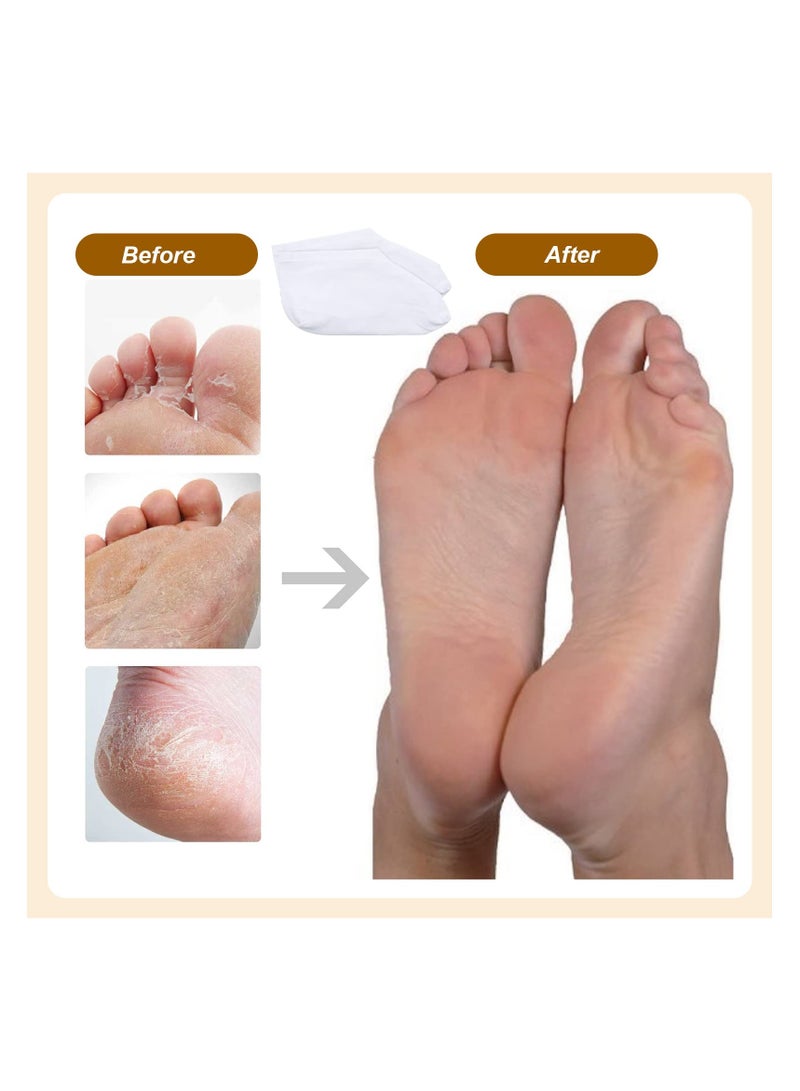 KHAJUL 4 Pairs Moisturizing Socks Overnight, Spa Socks for Dry Fee, Cotton Moisture Enhancing Socks, Thin Foot Spa Socks for Dry Cracked Feet (White)  - Image 3