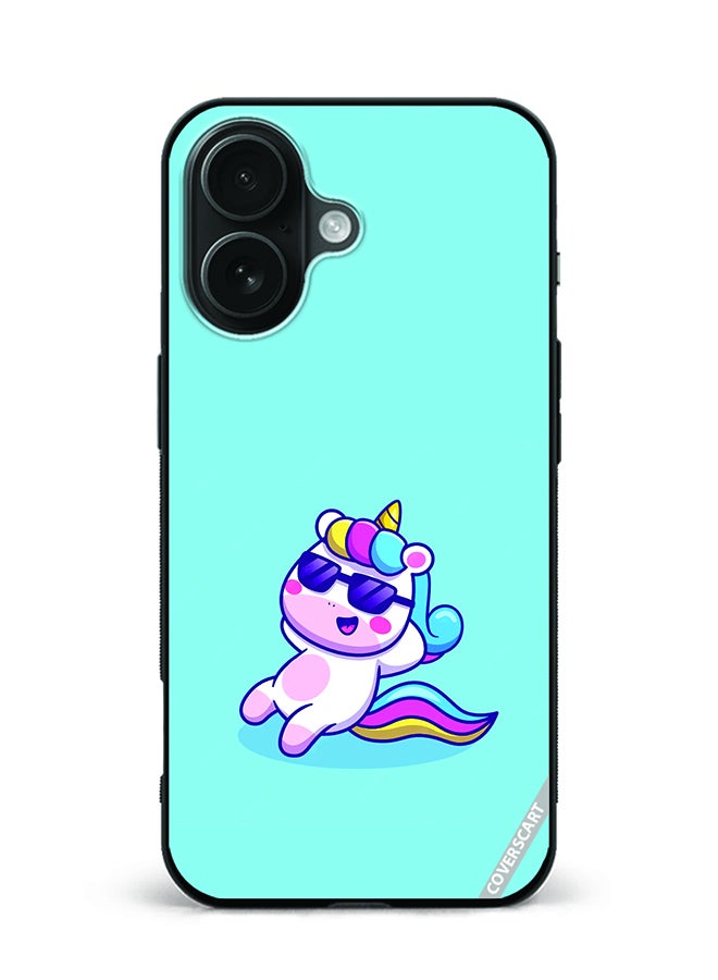 Protective Case Cover For Apple iPhone 16 Cute Unicorn Design Blue