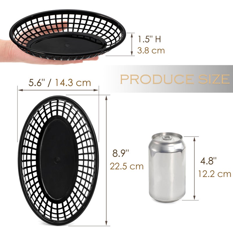 Kingrol 50 Pack Black Oval Fast Food Baskets, Food Serving Tray for Sandwiches, Burgers, Nachos, Fries, Hot Corn Dogs, Plastic Storage Basket Bin, 8-7/8 x 5-5/8 Inches - Image 3