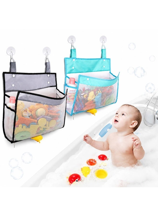 2 Pack Bath Toy Organizer for Kids, Large Mesh Bathtub Toy Storage Bag with 4 Strong Hooks and Hanging Rings, Bathroom Organizer Basket for Toys and Accessories, Practical Gift for Family - Image 1