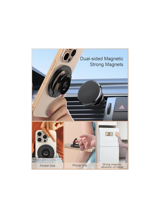 S-TOP Phone Ring Holder Grip with Dual-Side Magnets, Universal Magnetic Kickstand | Wireless Charging Friendly, Foldable Stand for iPhone 17e 17 16 Pro, Samsung, Case, Desk, Car Mount, MagSafe Compatible-Black - Image 4