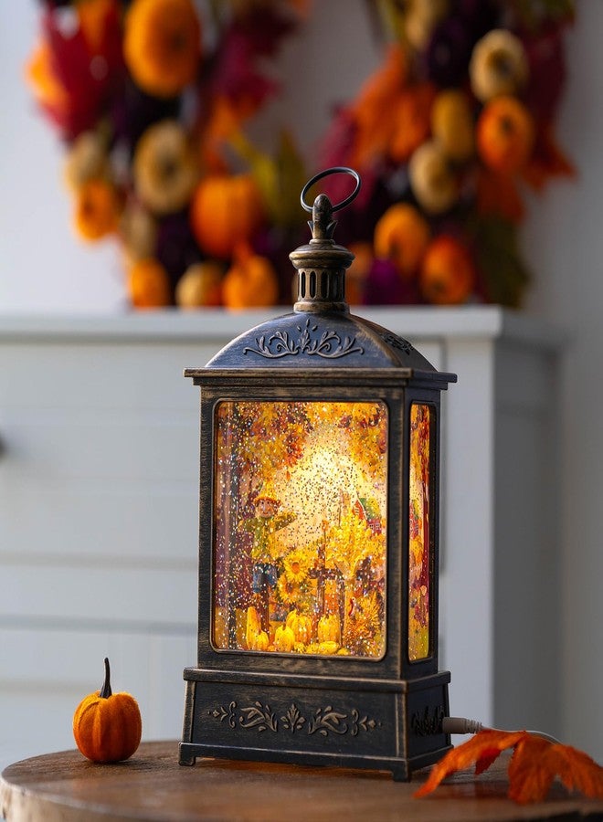 VISFLAIR 12.5'' Fall Snow Globe Lantern - Scarecrow and Turkey Lighted Water Lantern with Swirling Glitter Fall Decorations for Home, Thanksgiving, Autumn Harvest Fall Decor - Image 5