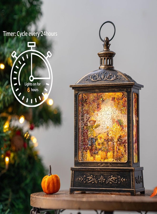 VISFLAIR 12.5'' Fall Snow Globe Lantern - Scarecrow and Turkey Lighted Water Lantern with Swirling Glitter Fall Decorations for Home, Thanksgiving, Autumn Harvest Fall Decor - Image 4