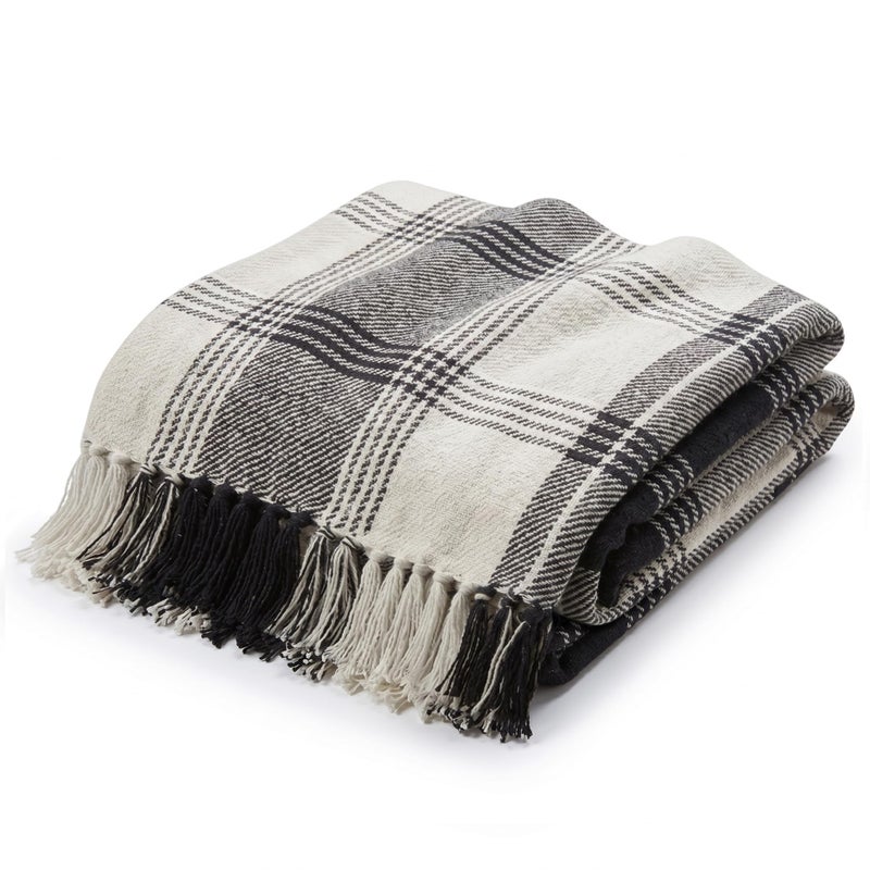 Americanflat 50x60 Throw Blanket Soft and Breathable Cotton Throw Blanket for Couch Bed Chair Decorative Blankets Perfect for Home Office or Outdoor Use Black and Beige Plaid Design - Image 2