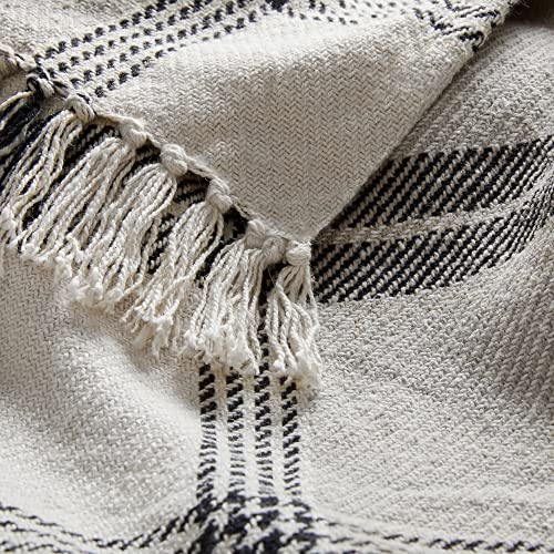 Americanflat 50x60 Throw Blanket Soft and Breathable Cotton Throw Blanket for Couch Bed Chair Decorative Blankets Perfect for Home Office or Outdoor Use Black and Beige Plaid Design - Image 3