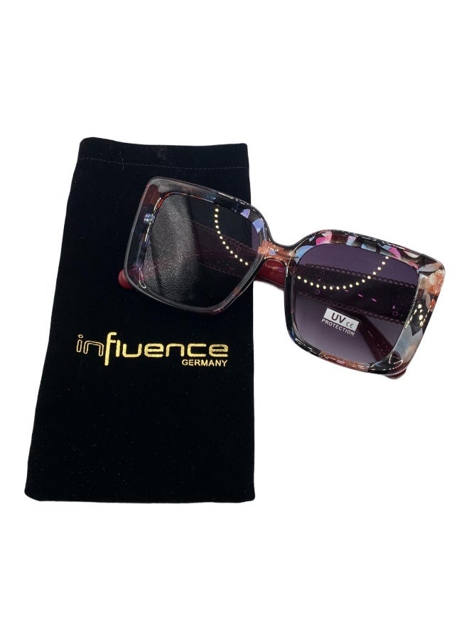 Influence Germany - Women's Square Floral Sunglasses with Burgundy Arms and Gold Chain Detail – UV Protection - Image 1