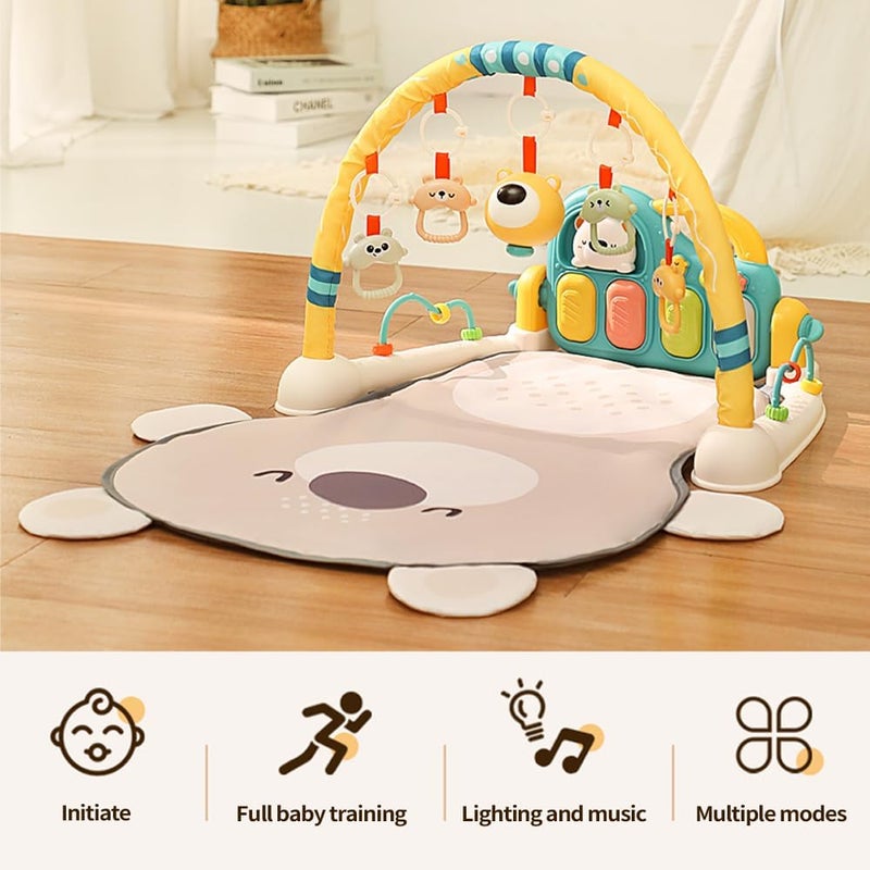 Caterbee Baby Activity Play Mat with Piano, Musical Gym Arch, Hanging Animal Toys, Grey (Bear) - Image 2