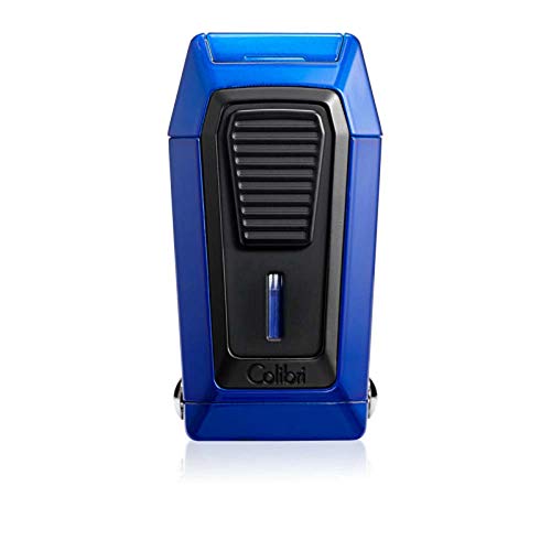 Colibri Quantum Triple Jet Lighter with Integrated Spring Loaded VCut Cigar Cutter for up to a Large 60 Ring Gauge Wind Resistant Altitude Tested Refillable Butane Blue Black