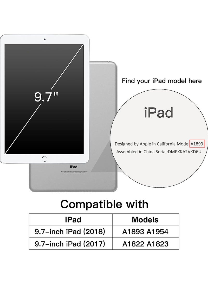 Case for iPad 9.7-Inch (6th/5th Generation 2018/2017) with Pencil Holder Clear Transparent Back Shell Slim Stand Shockproof Tablet Cover Auto Wake/Sleep