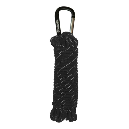 GEAR AID 550 Paracord and Carabiner, 7 Strand Utility Cord for Camping and Survival, Black Reflective, 30 ft - Image 1