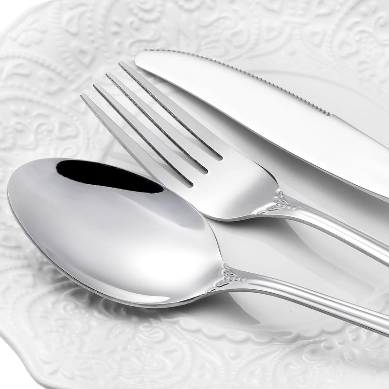 Cididu 40 Pieces Retro Royal Silverware Set for 8 Stainless Steel Flatware Set Dishwasher Safe Dinnerware Set Including Forks Spoons and Knives Vintage Cutlery Set for Wedding Party and Christmas - Image 5