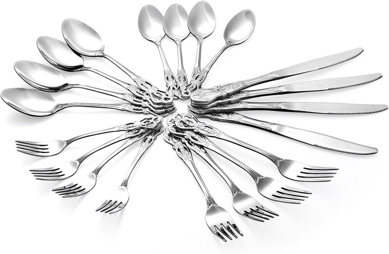 Cididu 40 Pieces Retro Royal Silverware Set for 8 Stainless Steel Flatware Set Dishwasher Safe Dinnerware Set Including Forks Spoons and Knives Vintage Cutlery Set for Wedding Party and Christmas - Image 4