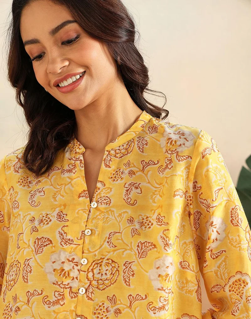 Fabindia  Yellow Rayon Blend Tunic for Women | Best Price UAE