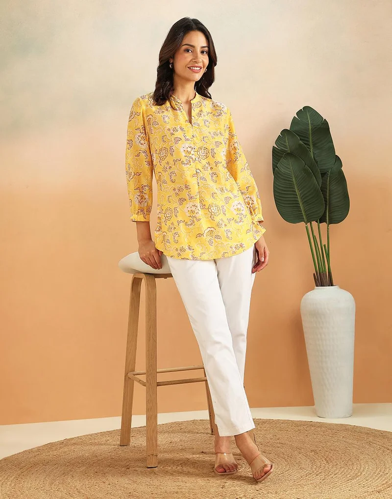 Fabindia  Yellow Rayon Blend Tunic for Women | Best Price UAE