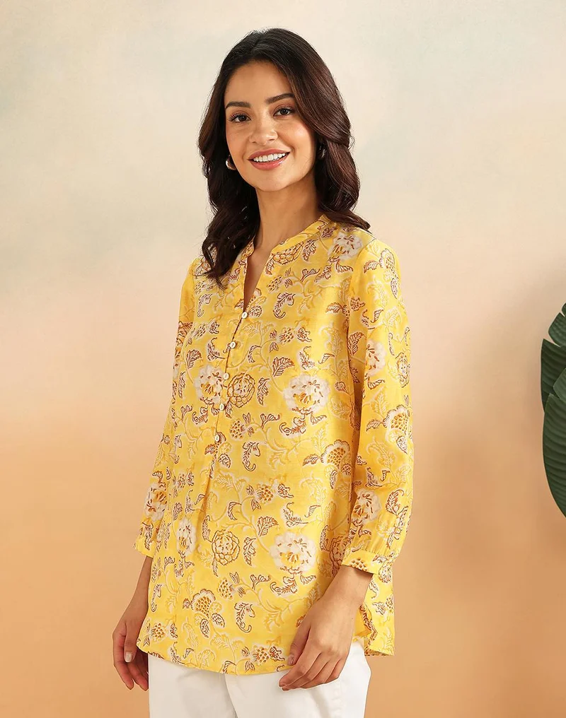 Fabindia  Yellow Rayon Blend Tunic for Women | Best Price UAE