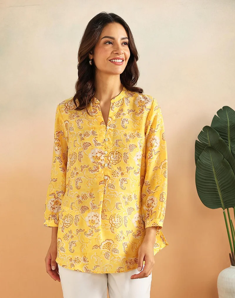 Fabindia  Yellow Rayon Blend Tunic for Women | Best Price UAE