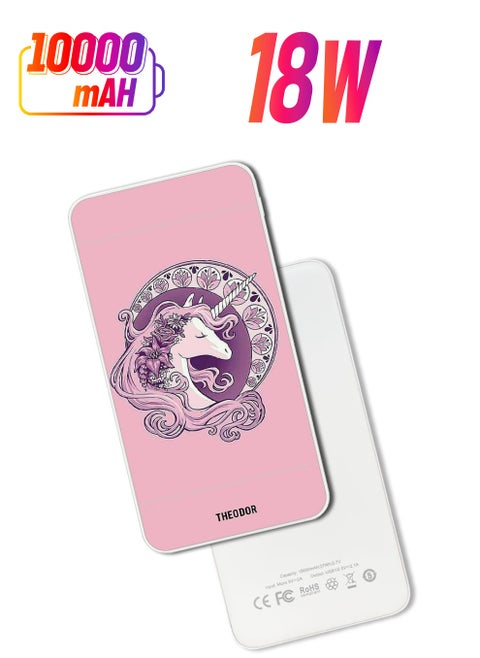 10,000 mAh Super Fast Charging Ultra Compact Power Bank with Quick Charge & Power Delivery, Portable Charger For iPhone and Android Pink Unicorn