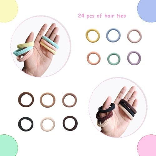 KARP 24Pcs Fabric Hair Rubber Bands for Women Girls - Soft Elastic Hair Ties No Damage, Stretchy Ponytail Holders for Thick & Thin Hair - Multicolor (Hair Rubber Band (K2540)-Style-1) - Image 5