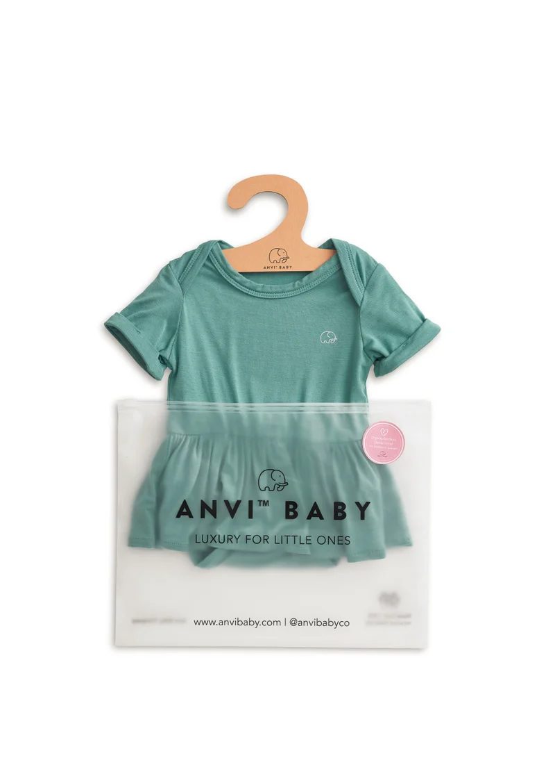 Anvi Baby Organic Bamboo Spandex Onesie Dress- Soft Sage