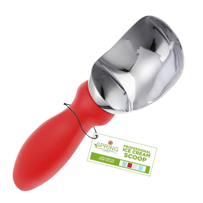 Spring Chef Red Heavy Duty Ice Cream Scoop Stainless Steel Ice Cream Scooper with NonSlip Handle Premium Metal Kitchen Tool for Gelato Sorbet Melon Dishwasher Safe Icecream Spoon