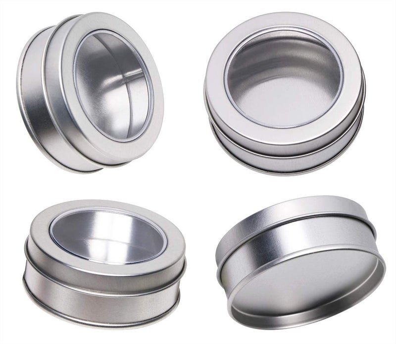 Mini Skater 2 Ounce Clear Top Window Metal Tin Cans High Grade of Transparency Round Screw Lid Empty Box Containers for Candies,Bead, Balms and Jewelry,4PCS (Silver) - Image 3