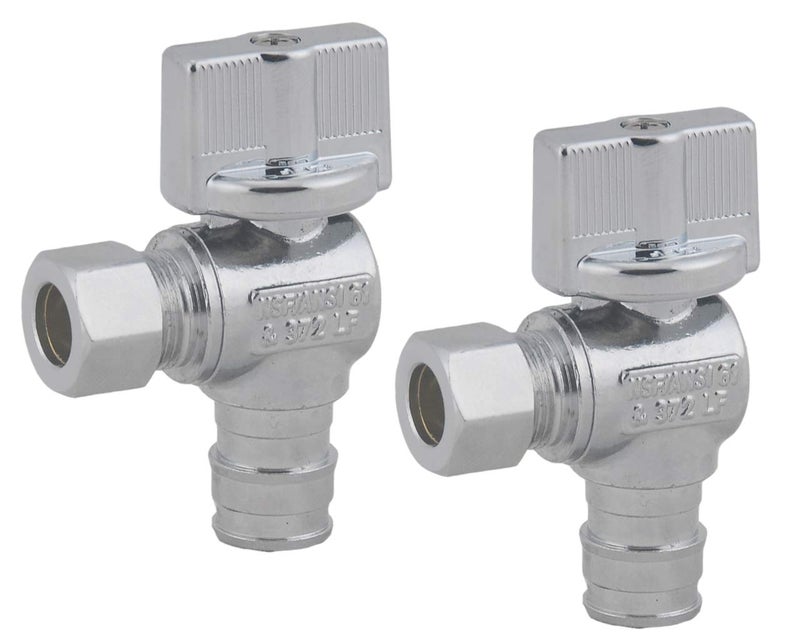 LD Valve- 1/4 Turn Angle PEX A Stop Valve, 1/2-in Exp(F1960) x 3/8-in OD Proprex Angle Shut Off Valve, Quarter Turn Brass Propex Angle Stop Valve - Image 1