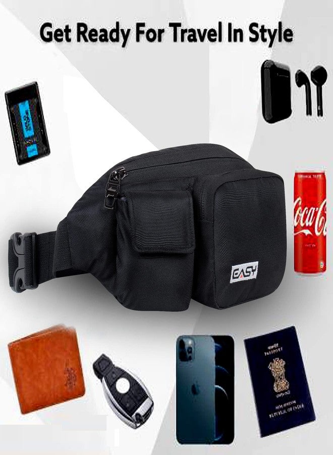 Easy Multi Utility Sling Bag, 2 LTR Baggage with 3 Compartments Adjustable Waist Belt Buckle Strap, 2 Lockable Metal Zipper 1 Flap Pocket Waist Pouch, Daily Use and Traveling Accessories (Black) - Image 3
