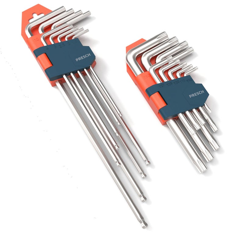 PRESCH مجموعة مفاتيح HEX PRESCH 18 قطعة مع مفاتيح HEX ذات الكرة ومجموعة مفاتيح TX - مفاتيح سداسية احترافية - مترية مع حامل - Image 1