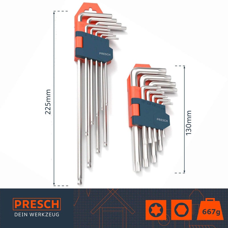 PRESCH مجموعة مفاتيح HEX PRESCH 18 قطعة مع مفاتيح HEX ذات الكرة ومجموعة مفاتيح TX - مفاتيح سداسية احترافية - مترية مع حامل - Image 2