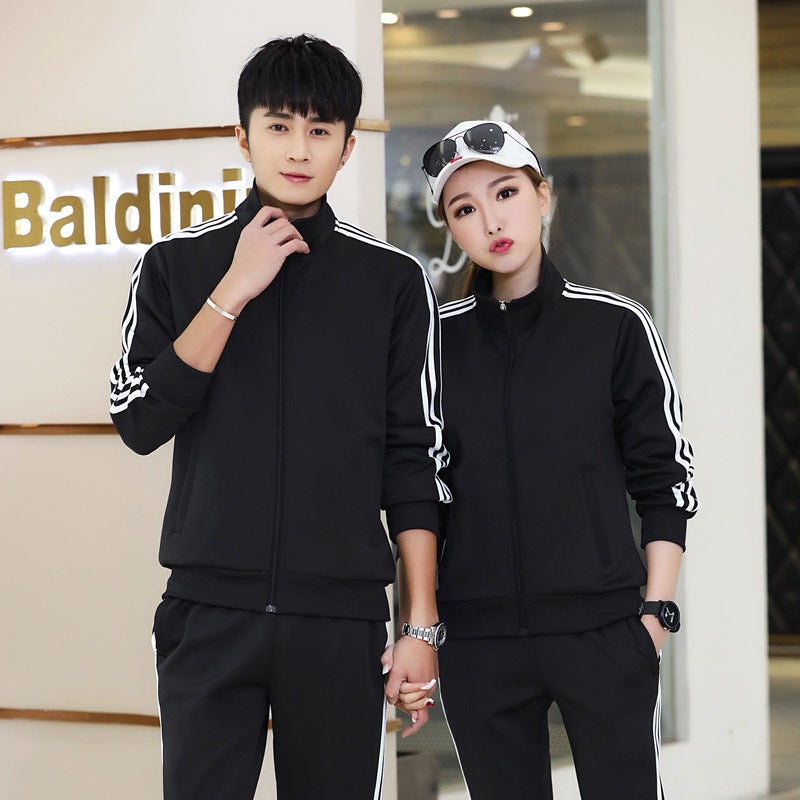 New Mens Fashion Long-sleeved Womens Sports suit Sweat Leg-tied Trousers All-match Sports Couple Two-piece Mens Wear Black  - Image 1