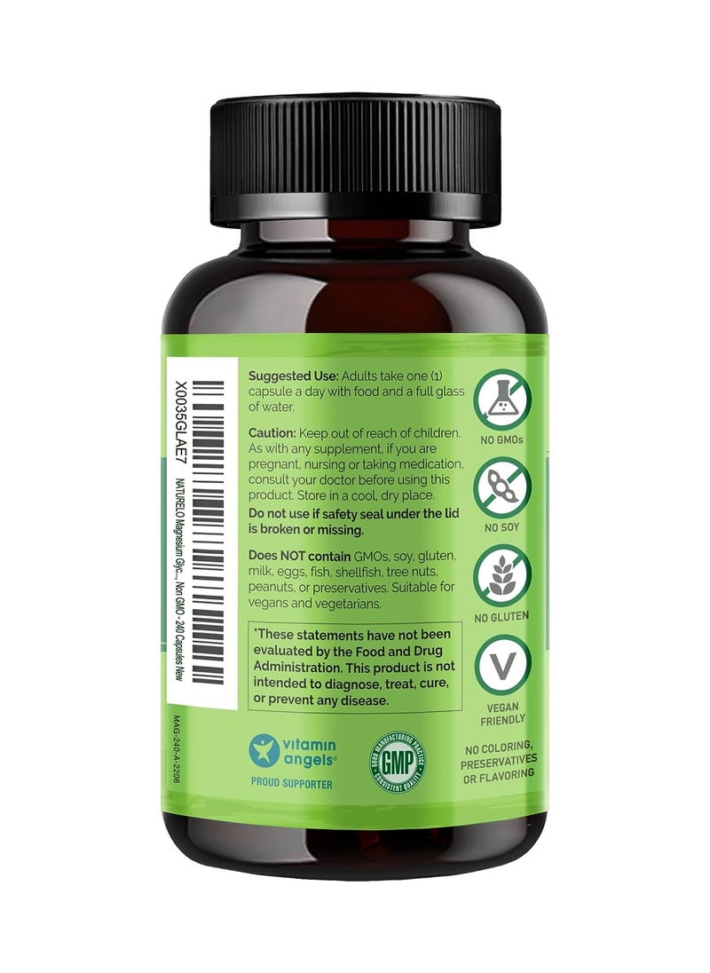 NATURELO - Magnesium Glycinate Chelate Complex with Plant-Based Whole Food Blend Formulated to Support Healthy Bones, Heart And Stress Relief Dietary Supplement 240 Vegetarian Capsules - Image 1
