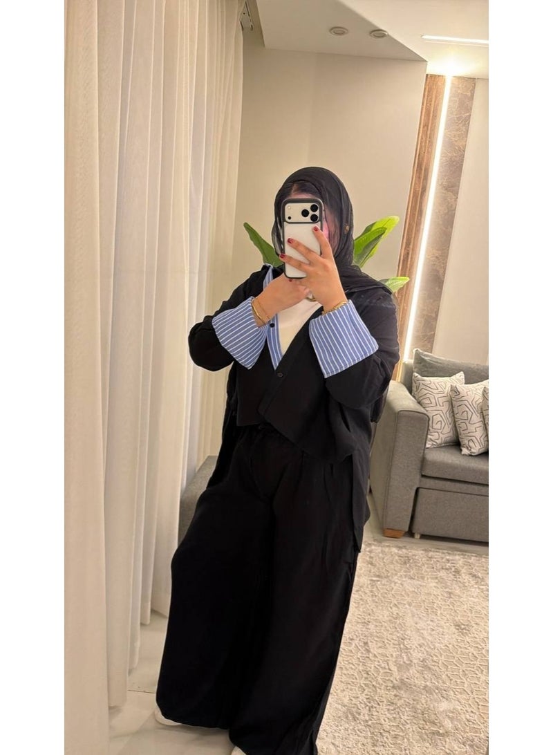 Women's Two-Piece Striped Casual Set: Layered Shirt with a Modern Design, Imported Treated Linen Fabric, Comfortable for Outings, University, and Travel, One Size Fits Up to 85 kg, Code 4078 - Image 5