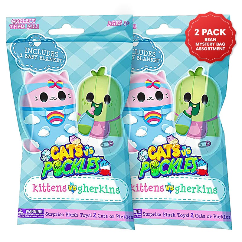 Kittens Vs Gherkins - Mystery Bag - Contains 2 Pairs Of 3"" Bean Filled Plushies! Collect These As Stocking Stuffers  Fidget Toys Or Sensory Toys. Great For Kids  Boys  & Girls - Collect Them All!